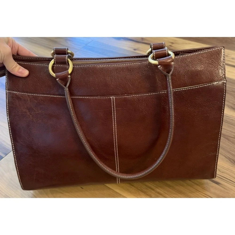 Vintage Franklin Covey Italian Leather Tote Bag Brown Work Organizer Purse - Picture 6 of 16